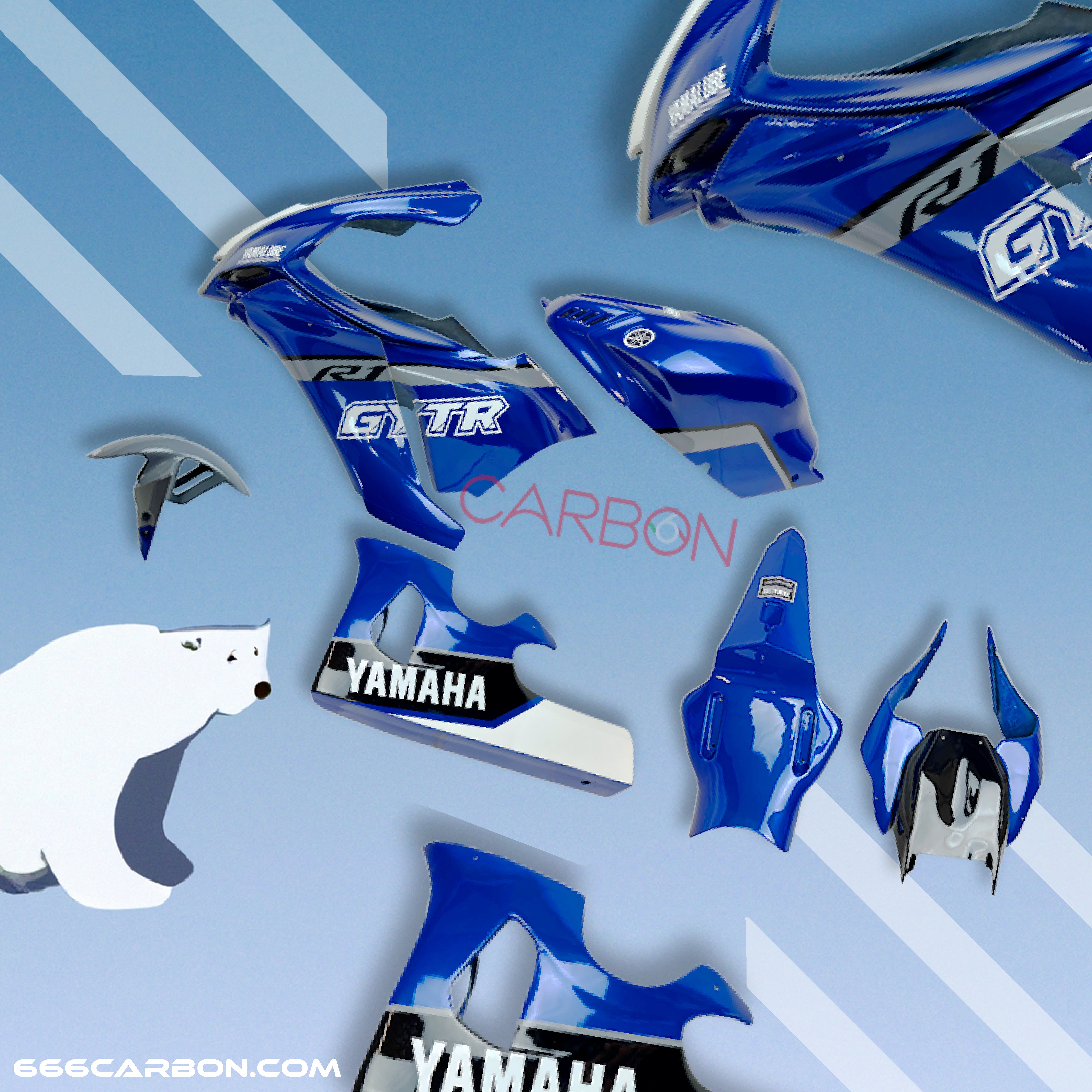 KIT CARÉNAGE COMPLET SIXFIBER RACING YAMAHA YZF R1 2020 2021 2022 2023 2024 2025 & R1 M REPLICA GYTR BLEU GRIS BLANC NOIR