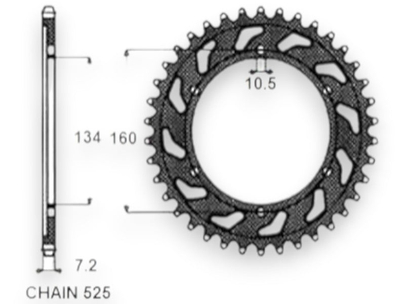 Corona trasmissione Sunstar 525 43 denti acciaio moto