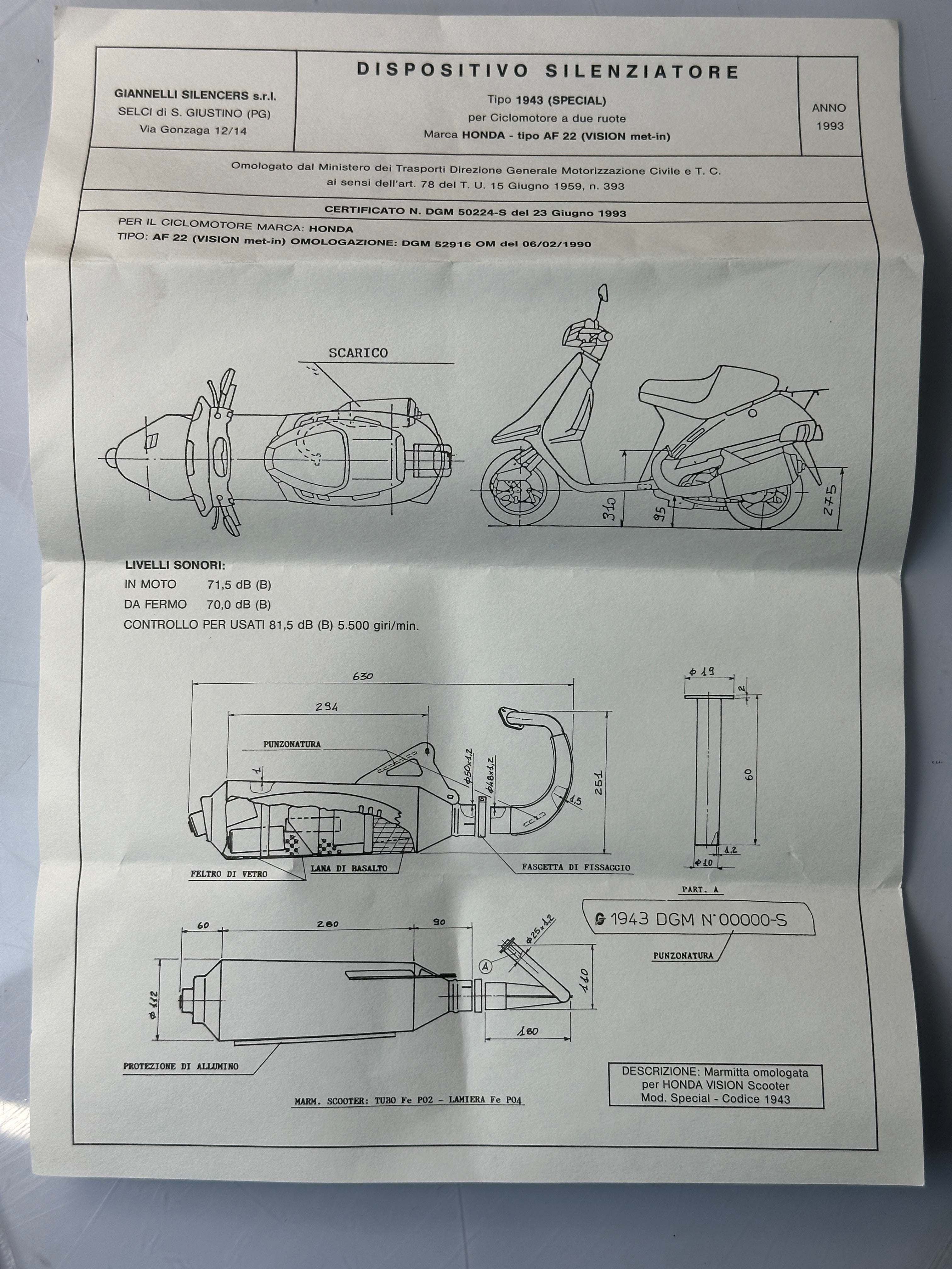 Escape homologado Giannelli Honda Vision 50 2T DGM 50224 G1943