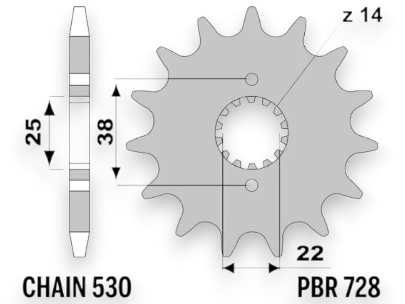 Pignone Anteriore in Acciaio PBR 728-15Z Passo 530 JTF728-15