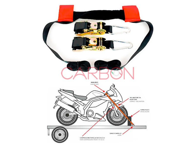 SANGLES DE FIXATION TRANSPORT MOTO - TIGE DE GUIDON - CLIQUET INCLUS