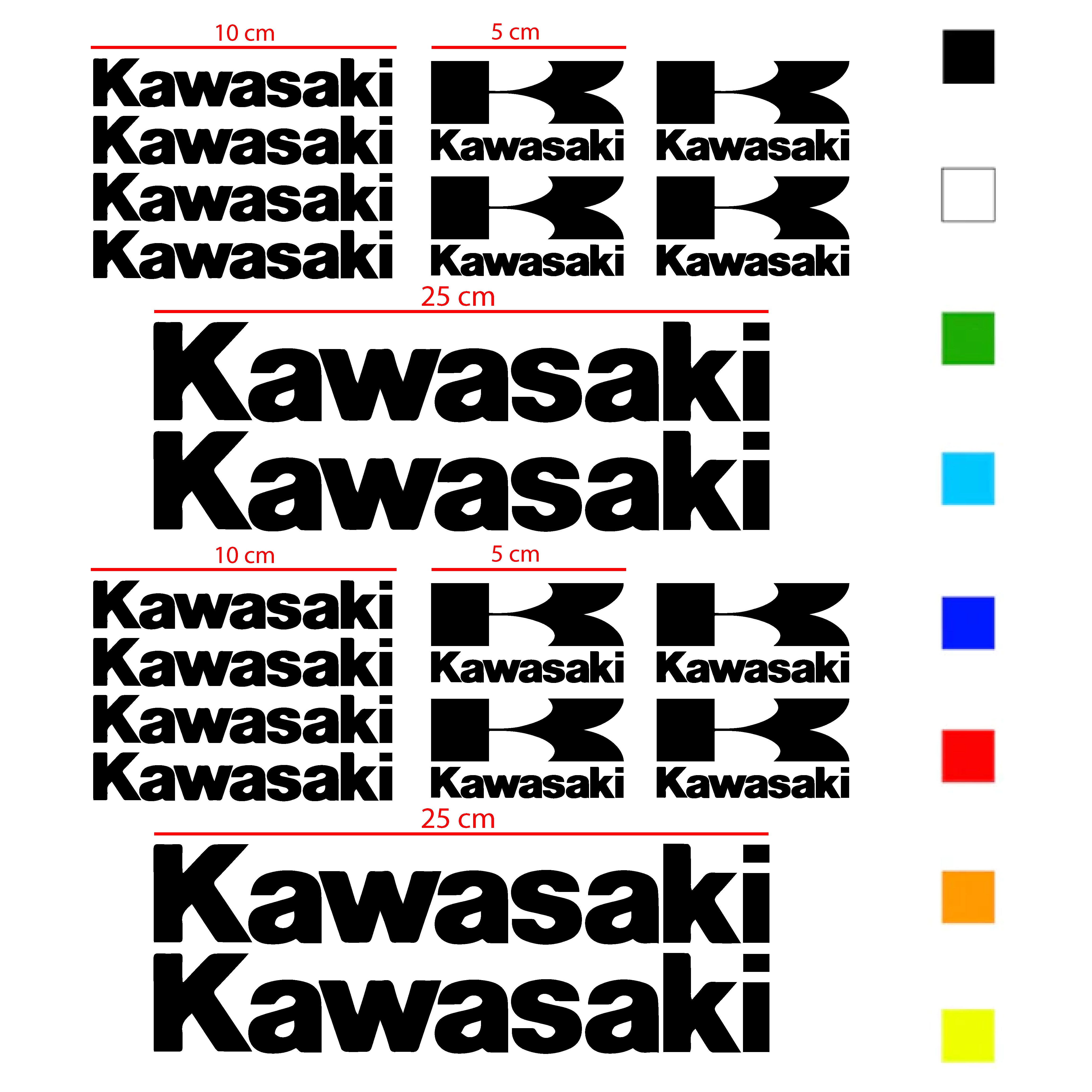 STICKER KIT 20 PIECES SINGLE COLOR WRITINGS STICKERS KAWASAKI BRAND LOGO