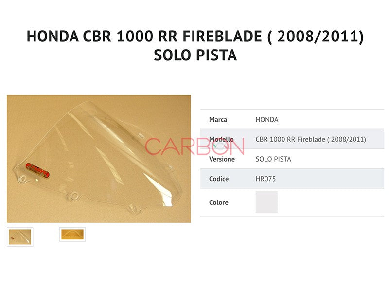 PARE-BRISE EN PLEXIGLAS SEULEMENT VOIE TRANSPARENT F.FABBRI HONDA CBR 1000 RR 2008-11