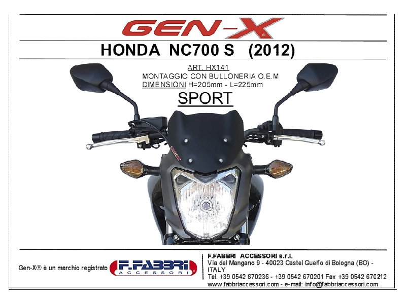 PARABRISAS DELANTERO DE PLEXIGLÁS F.FABBRI PARA HONDA NC700S (2012/2015) GEN-X SPORT