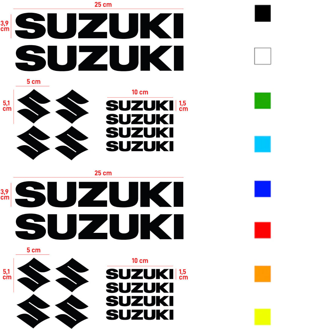 KIT ADESIVI 20 PEZZI MONOCOLORE STICKER SCRITTA LOGO MARCHIO SUZUKI