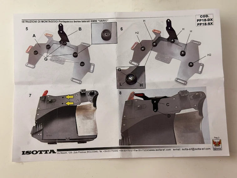 Portapacco Destro Isotta PP18-DX per Valigia Laterale BMW Vario – Compatibile F750GS, F850GS, R1200GS LC, R1250GS