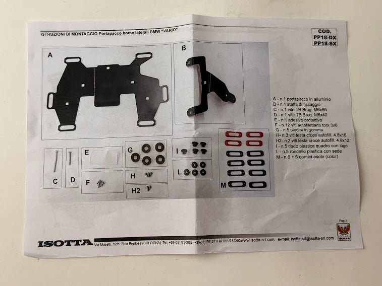Portapacco Destro Isotta PP18-DX per Valigia Laterale BMW Vario – Compatibile F750GS, F850GS, R1200GS LC, R1250GS