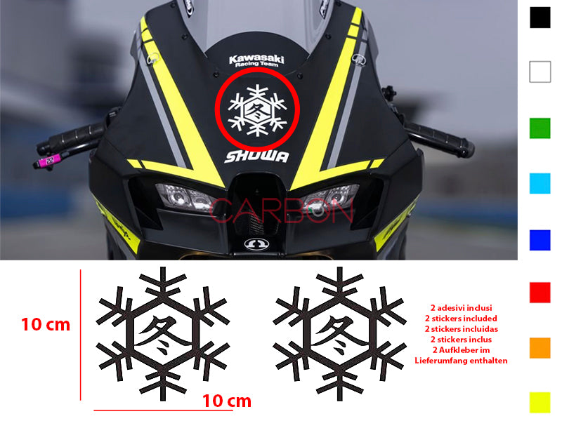 KIT D'AUTOCOLLANTS 2 PIÈCES AUTOCOLLANT D'ÉCRITURE UNIQUE COULEUR LOGO FLOCON DE NEIGE TEST D'HIVER WINTER TEST KAWASAKI TEAM SBK BASSANI