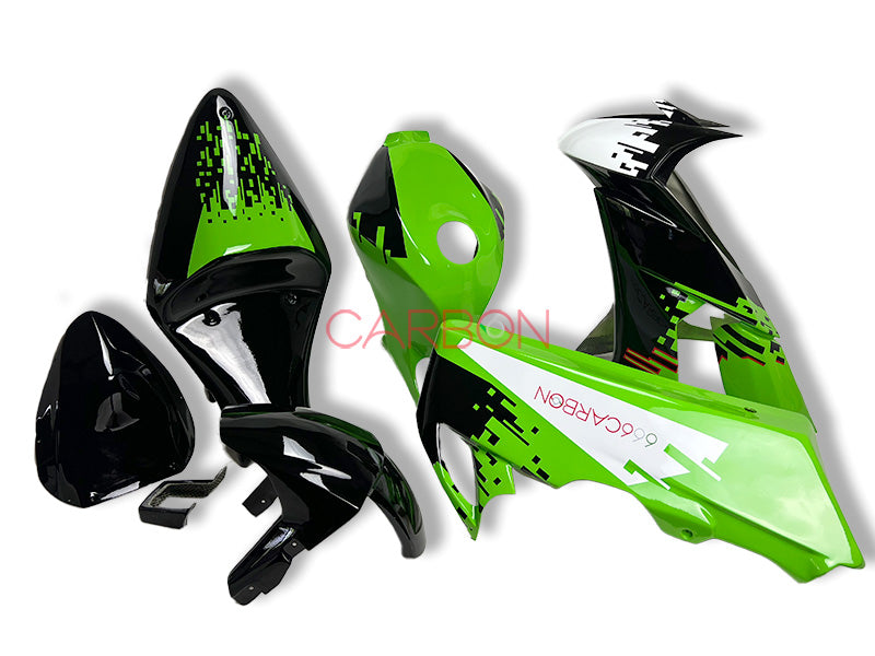 KOMPLETTES RENNENVERKLEIDUNGS-KIT IN AVIOFIBER-LACKIERUNG MIT OFFIZIELLEN GRAFIKEN 666CARBONGRÜN FÜR KAWASAKI ZX-10 R 2008-2010