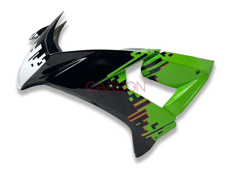 KIT CARENA COMPLETA RACING IN AVIOFIBRA VERNICIATA GRAFICA UFFICIALE 666CARBON VERDE PER KAWASAKI ZX-10 R 2008-2010