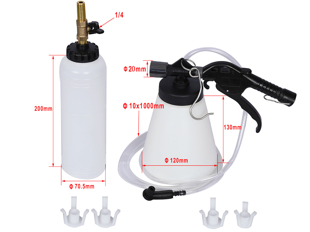 Compressed air brake bleeding kit 0.75L with 1L recovery