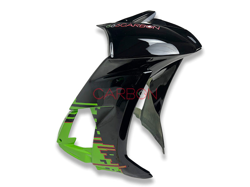 KIT CARENA COMPLETA RACING IN AVIOFIBRA VERNICIATA GRAFICA UFFICIALE 666CARBON VERDE PER KAWASAKI ZX-10 R 2008-2010