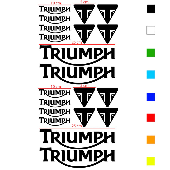 triumph sticker logo marchio adesivi KIT ADESIVI 20 PEZZI MONOCOLORE STICKER SCRITTA LOGO MARCHIO TRIUMPH